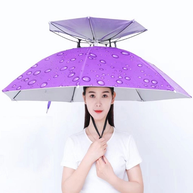 Double-layer Fishing Umbrella Hat Outdoor Sunscreen And Rainproof Folding Umbrella Hat, Color: 95 Purple (Elastic Band)