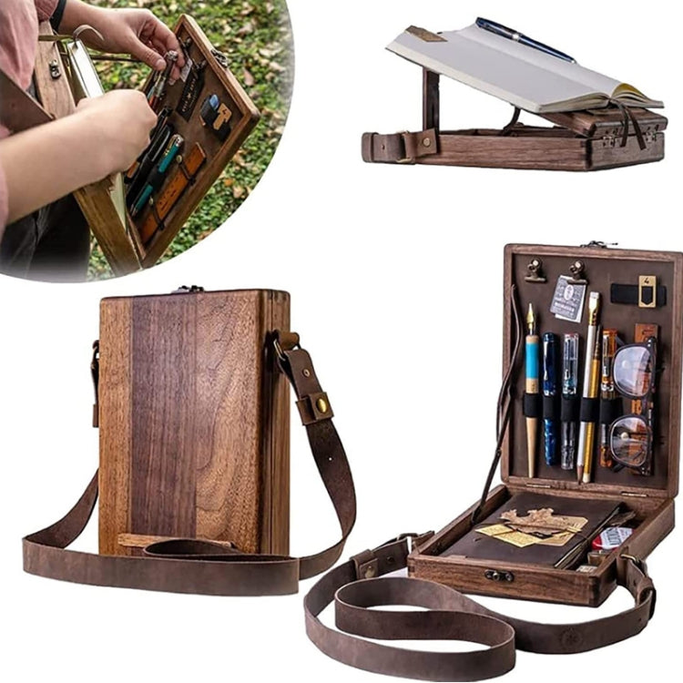 Multifunctional Artist Writer Brush Tool Storage Wooden Box(Khaki)