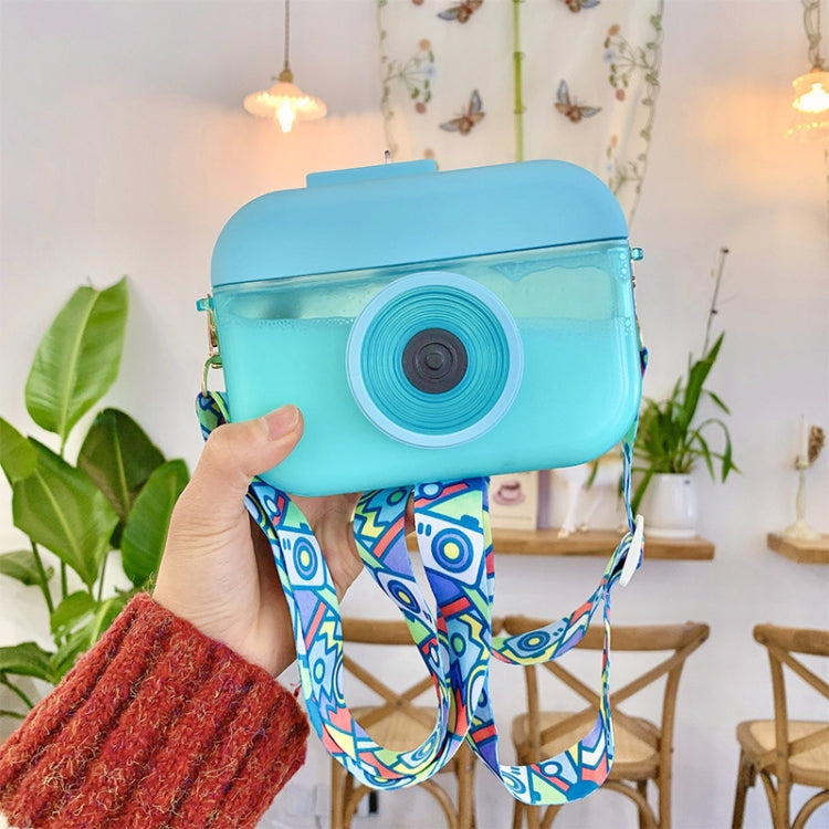 Camera Plastic Cup Children Straw Juice Cup Travel Leisure Water Cup(Blue)