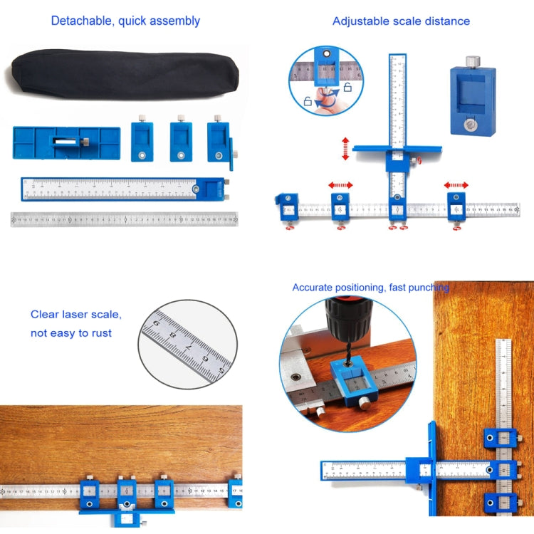 Woodworking Aid Tool Handle Punch Locator Cabinet Door Hole Opener Blue Plastic HD