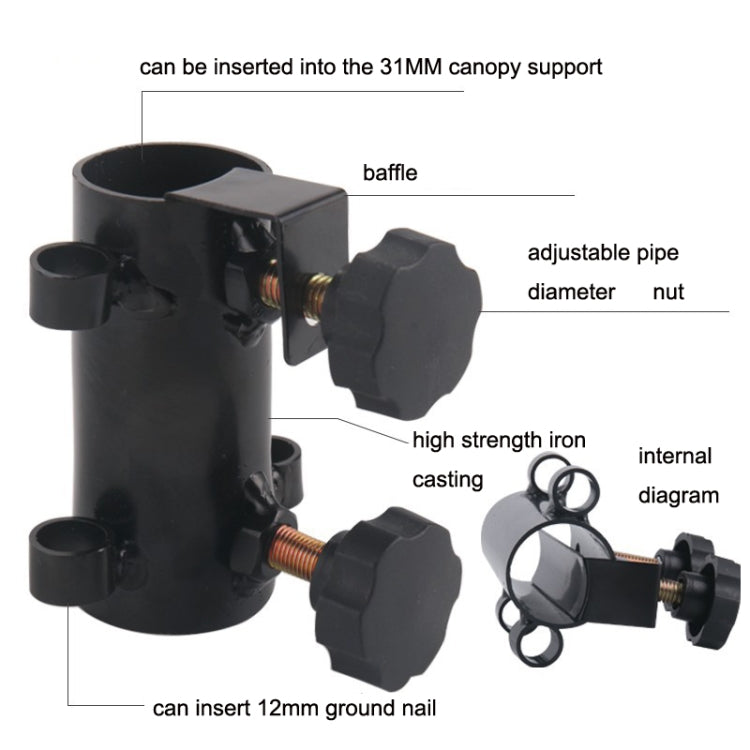 HIKEMAN Enlarged Aperture Outdoor Camping Canopy Pole Holder, Style: Adjustment (Black)