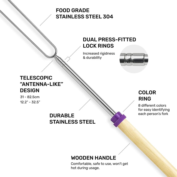1124-7 Retractable Wooden Stick Marshmallow BBQ Fork, Spsc: Drawstring Bag