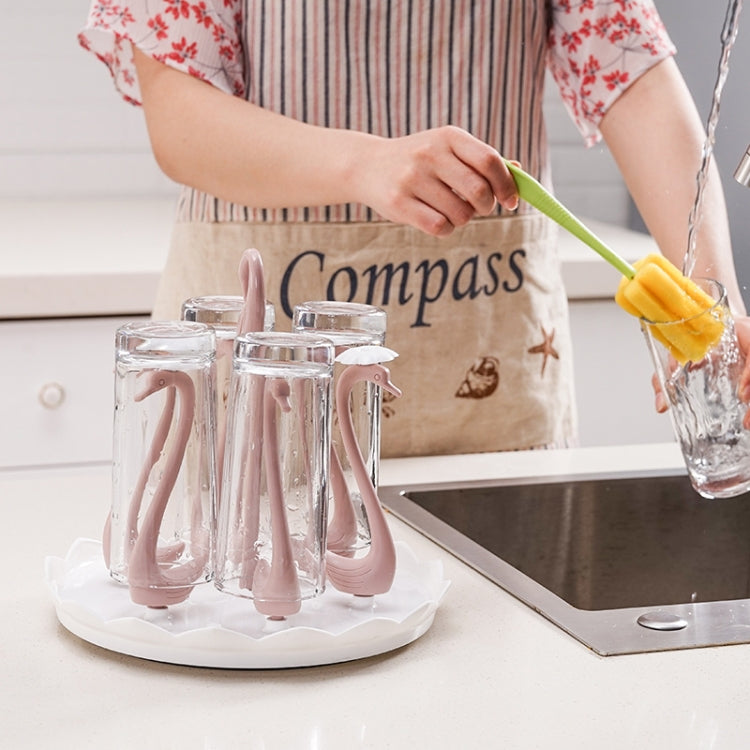 Home Portable Drainer Cup Holder With Rotatable Tray, Specification: Six Cups(Light Pink)