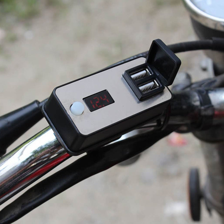 Digital Display Dual USB Universal Waterproof Motorcycle Mobile Phone Charger(2.4A 12-24V)