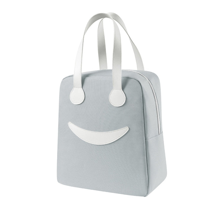 Smile Lunch Bag with Leather Handles, Size: L (Gray)
