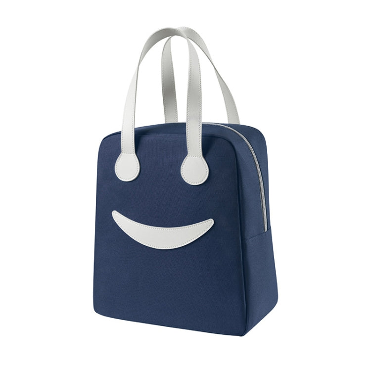 Smile Lunch Bag with Leather Handles, Size: L (Navy Blue)