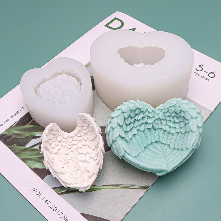 Heart Shaped Angel Wings Silicone Mold Baking Ice Cream Candle Aromatherapy Mold, Specification: L