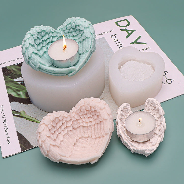 Heart Shaped Angel Wings Silicone Mold Baking Ice Cream Candle Aromatherapy Mold, Specification: S