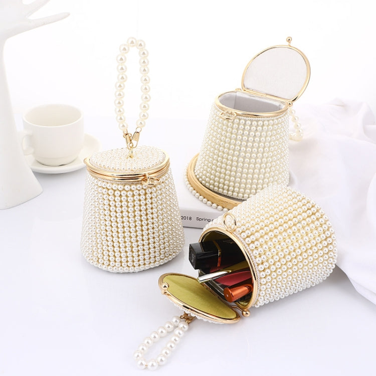 Pearl Evening Bag Mini Tote Pearl Bucket Bag, Color: Golden Bottom Beige Pearl