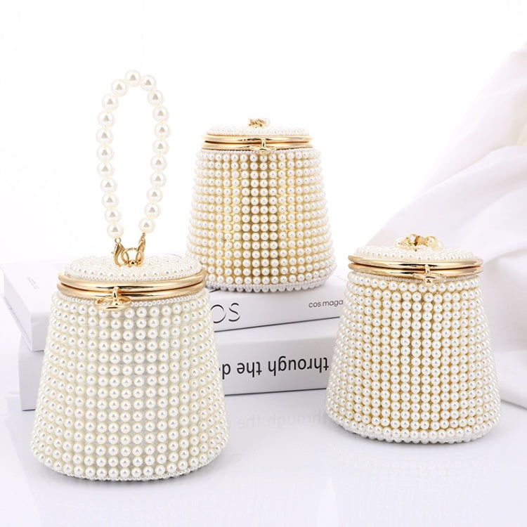 Pearl Evening Bag Mini Tote Pearl Bucket Bag, Color: Golden Bottom Beige Pearl