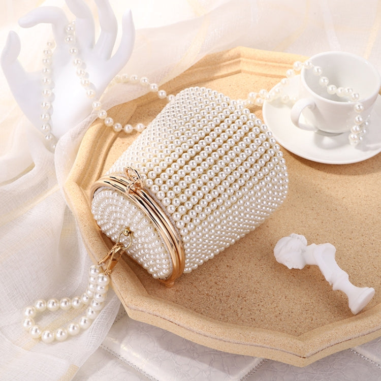 Pearl Evening Bag Mini Tote Pearl Bucket Bag, Color: Golden Bottom Beige Pearl
