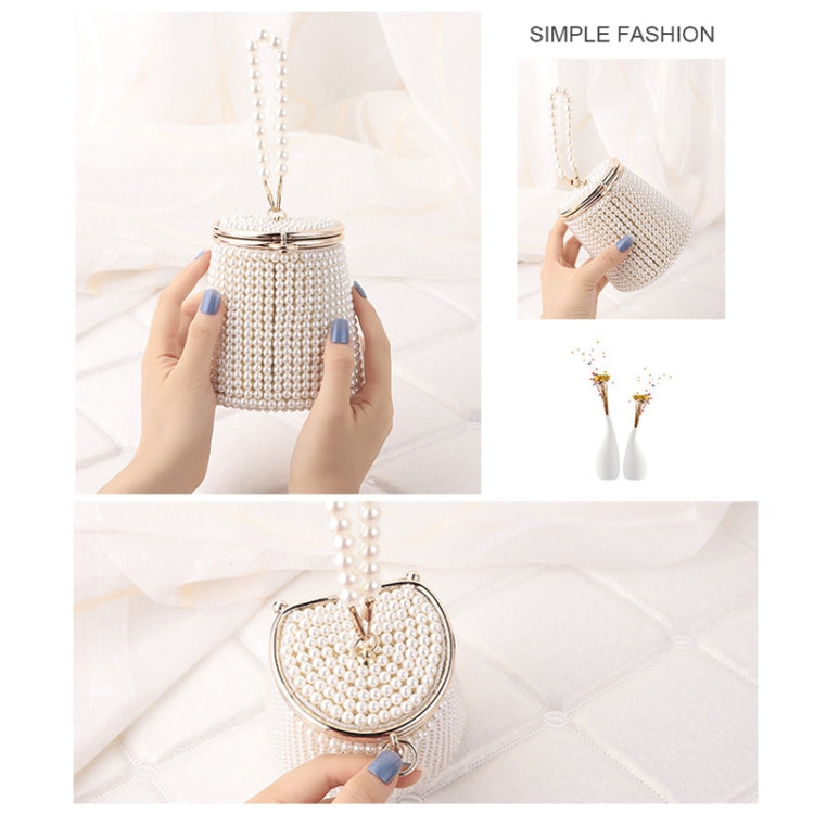Pearl Evening Bag Mini Tote Pearl Bucket Bag, Color: Golden Bottom Beige Pearl