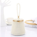 Pearl Evening Bag Mini Tote Pearl Bucket Bag, Color: White Bottom Beige Pearl