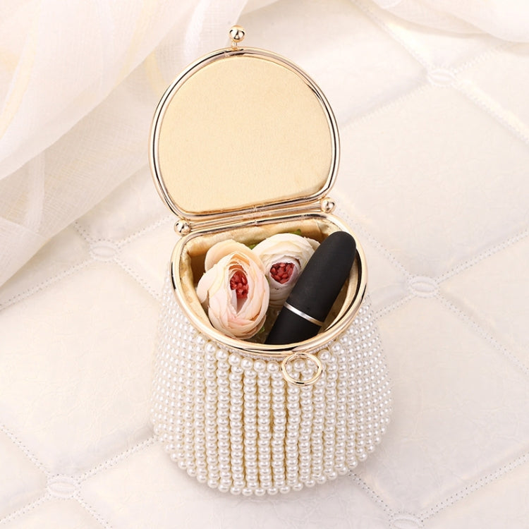 Pearl Evening Bag Mini Tote Pearl Bucket Bag, Color: White Bottom Beige Pearl