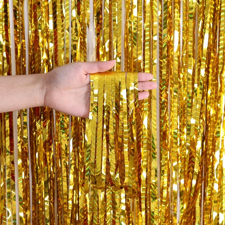 2 PCS Laser Rain Curtain Birthday Party Background Wall Decoration, Color: 1M Gold