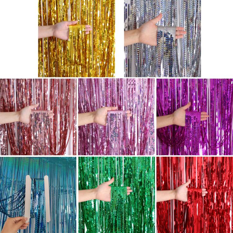 2 PCS Laser Rain Curtain Birthday Party Background Wall Decoration, Color: 2M Light Blue