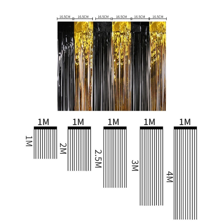 Black And Gold Rain Curtain Festival Party Decoration Props, Size: 1x3M