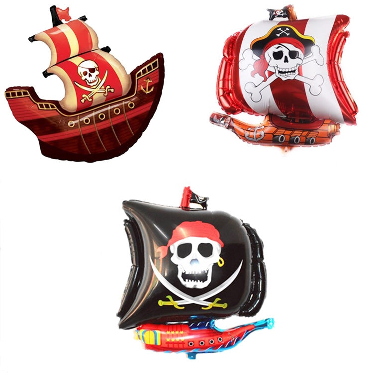 5PCS Pirate Ship Balloon Cartoon Halloween Aluminum Film Balloon(Red Black)