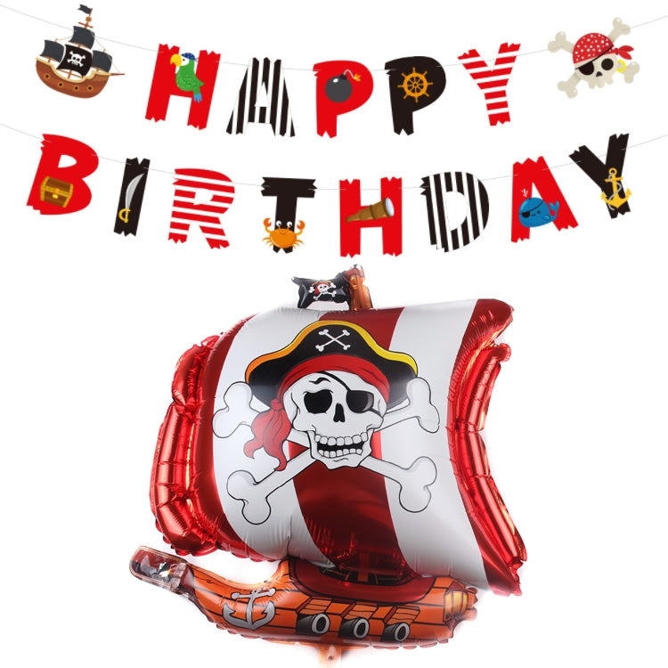 5PCS Pirate Ship Balloon Cartoon Halloween Aluminum Film Balloon(Red Black)