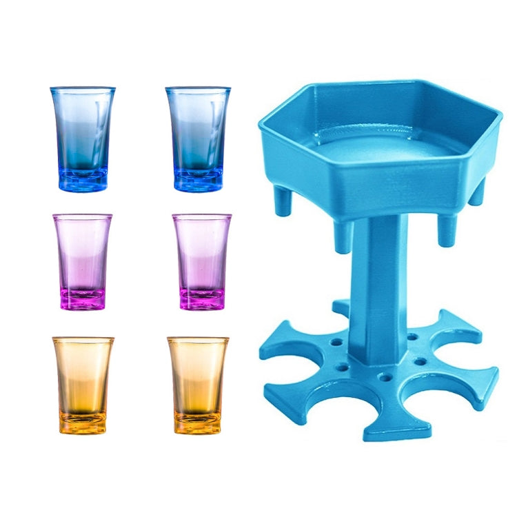 Bar Party 6 Cups Hexagon Wine Dispenser Wine Pourer Blue+6 Colorful Cups