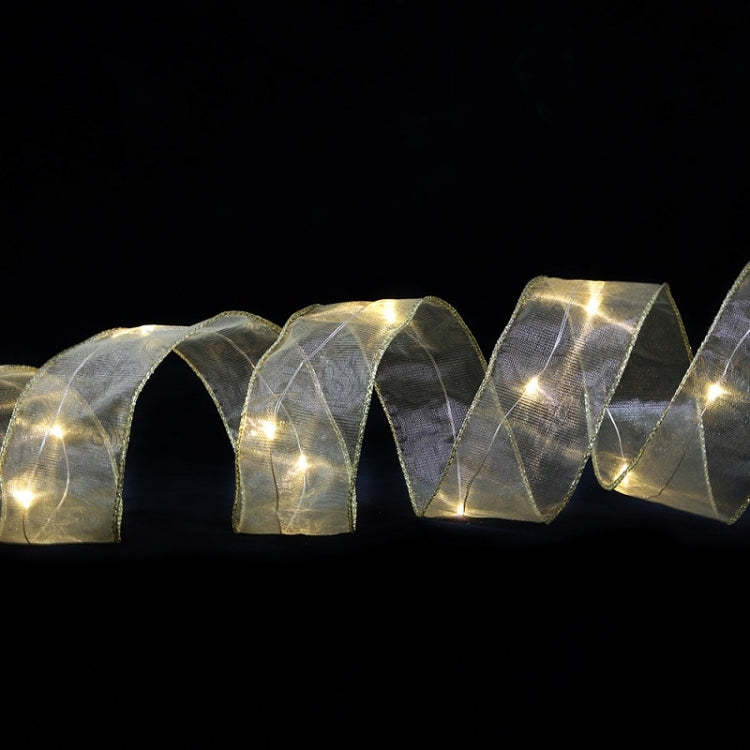 Christmas Ornament Double Light Board Yarn Ribbon String Lights, Specification: 1m(Gold Warm Light)
