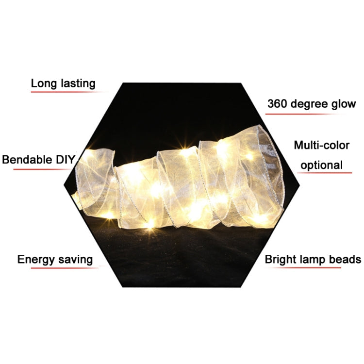 Christmas Ornament Double Light Board Yarn Ribbon String Lights, Specification: 20m(Gold Warm Light)
