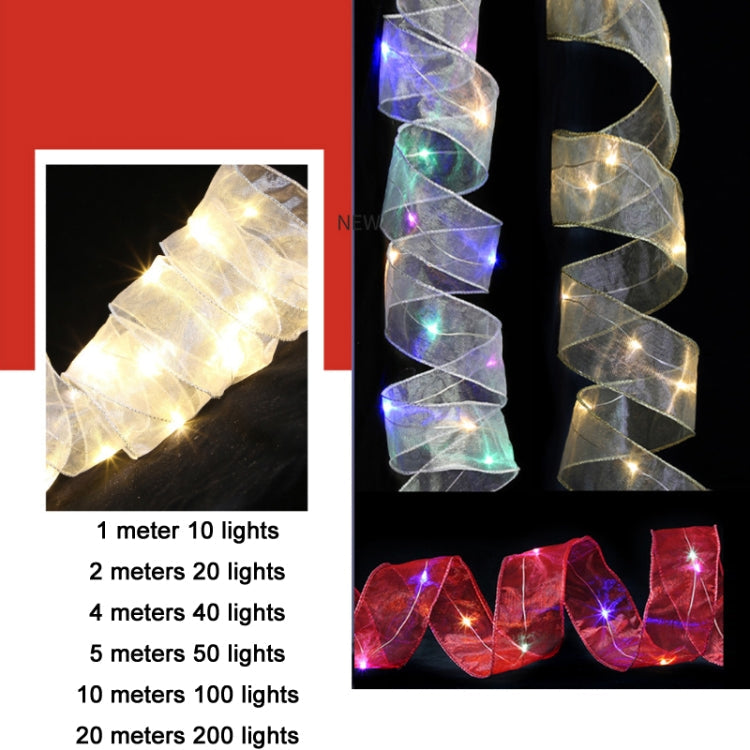 Christmas Ornament Double Light Board Yarn Ribbon String Lights, Specification: 2m(Gold Color Light)