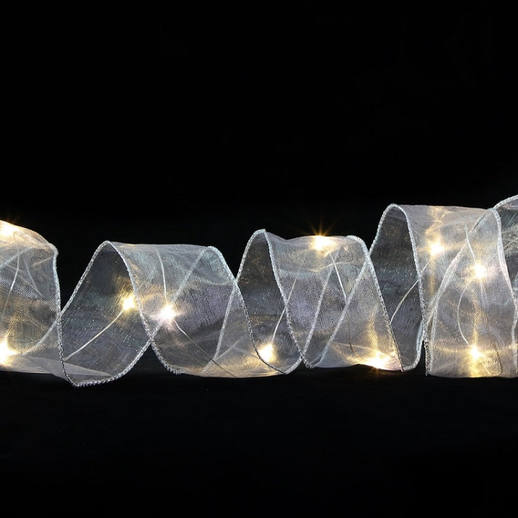 Christmas Ornament Double Light Board Yarn Ribbon String Lights, Specification: 4m(Silver Warm Light)