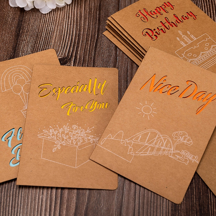 10 PCS Retro Hollow Kraft Blessing Card with Envelope(Beautiful Life)