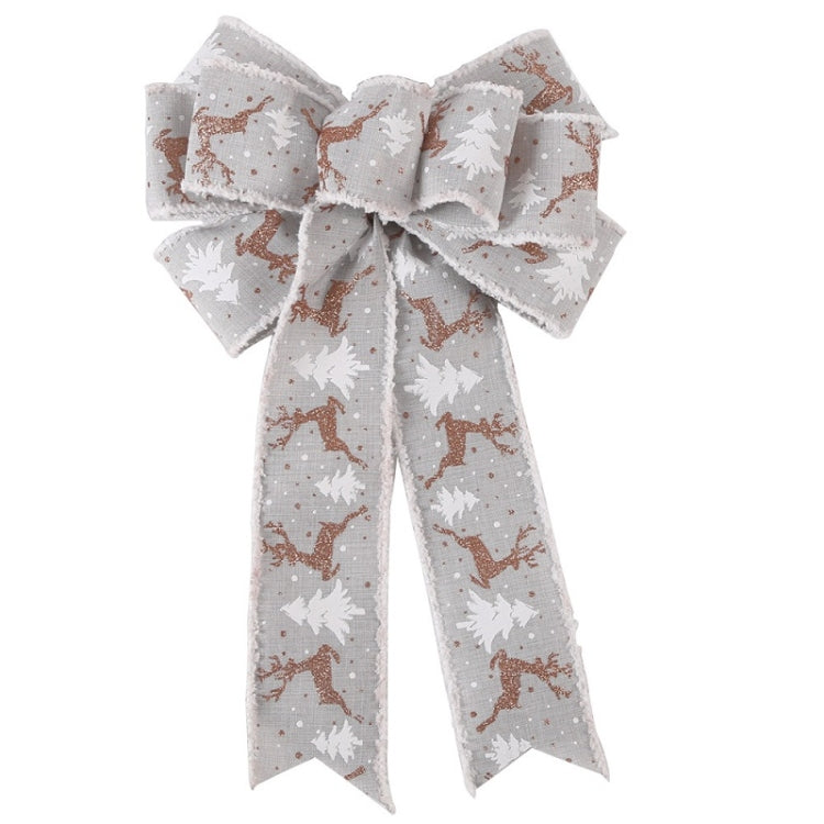 Fine Linen Plaid Christmas Bow Festive Scene Decoration(White Edge Gray)