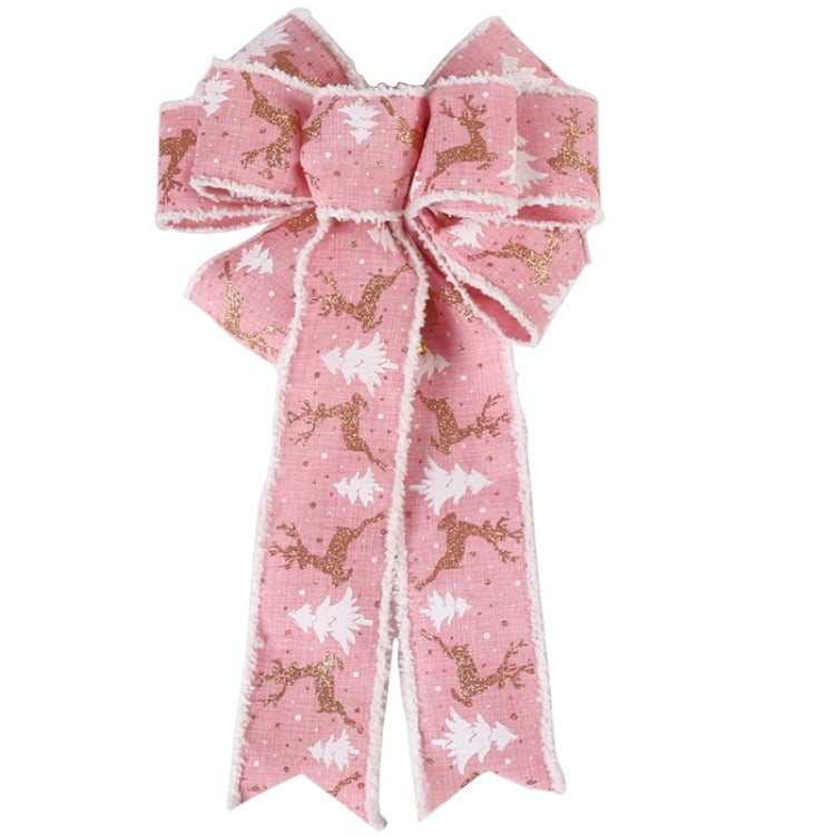 Fine Linen Plaid Christmas Bow Festive Scene Decoration(White Edge Pink)