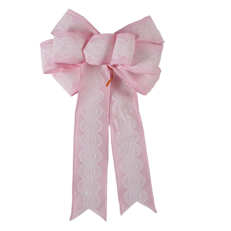Fine Linen Plaid Christmas Bow Festive Scene Decoration(Pink)