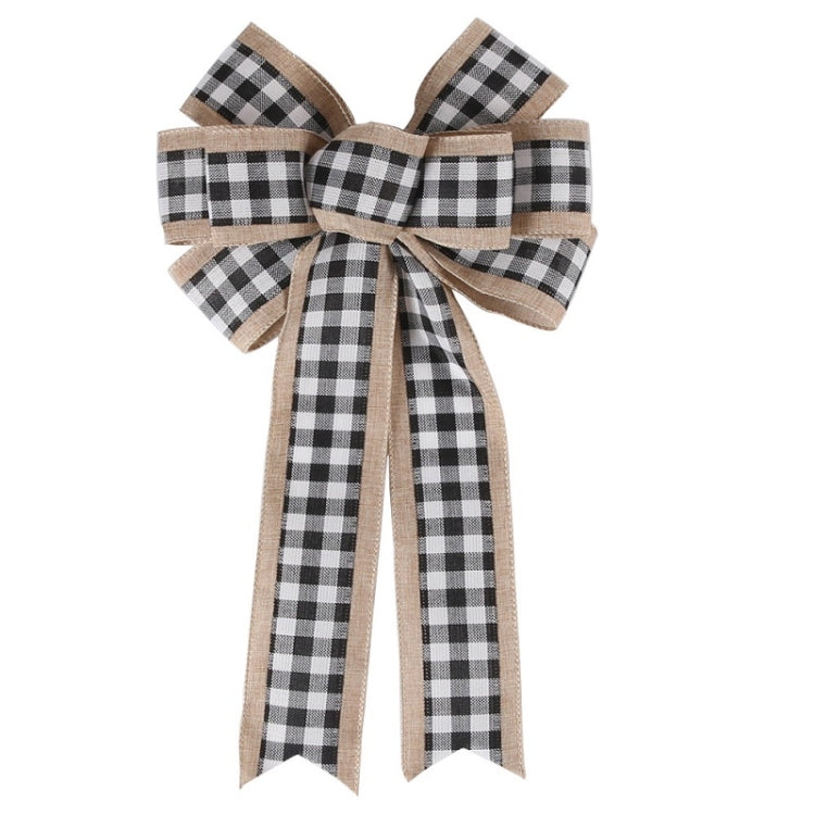 Fine Linen Plaid Christmas Bow Festive Scene Decoration(Gray Plaid)