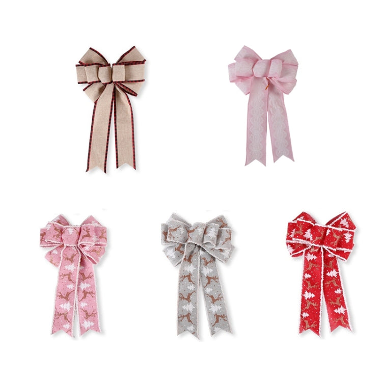 Fine Linen Plaid Christmas Bow Festive Scene Decoration(White Edge Pink)