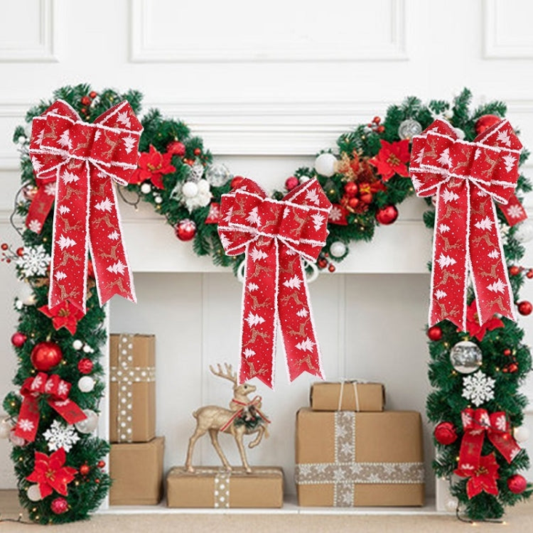 Fine Linen Plaid Christmas Bow Festive Scene Decoration(White Edge Gray)