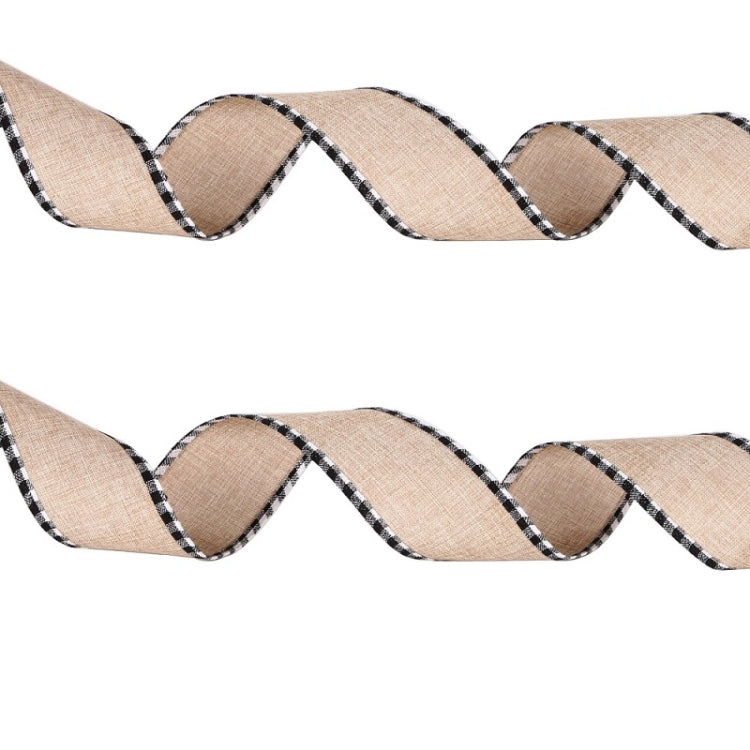 Christmas Imitation Hemp Ribbon Decoration With Wire, Length: 10M Khaki Black White Edge