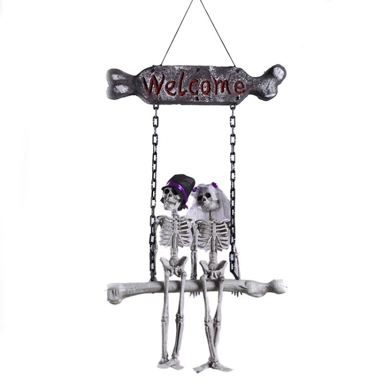 G01 Halloween Skull Skeleton Bride and Groom Welcome House Pendant