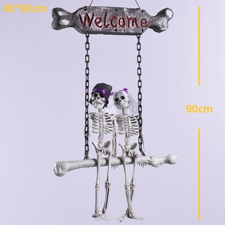 G01 Halloween Skull Skeleton Bride and Groom Welcome House Pendant