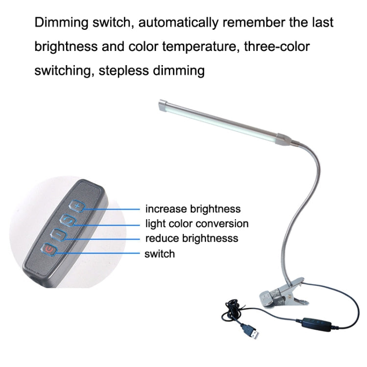 USB Clip Lamp Student Eye Protection LED Dimmable Desk Light(Black)