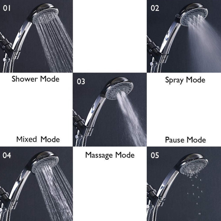 Concealed Shower Head 5 Function Pause Mode Shower Head, Style： Shower+Hose+Bracket