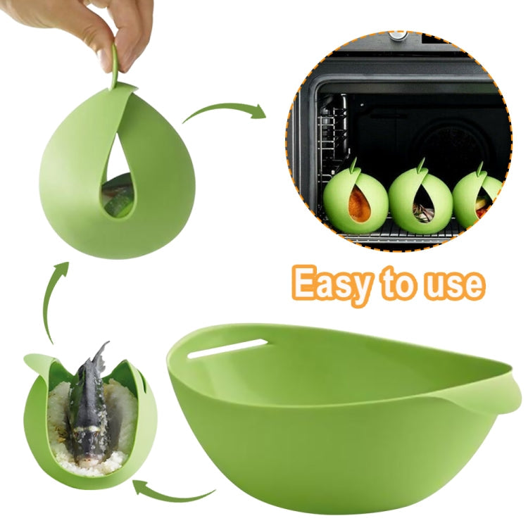 Silicone Cooking Bowl Microwave Oven Foldable Steamed Fish Bowl Salad Bowl(Green)