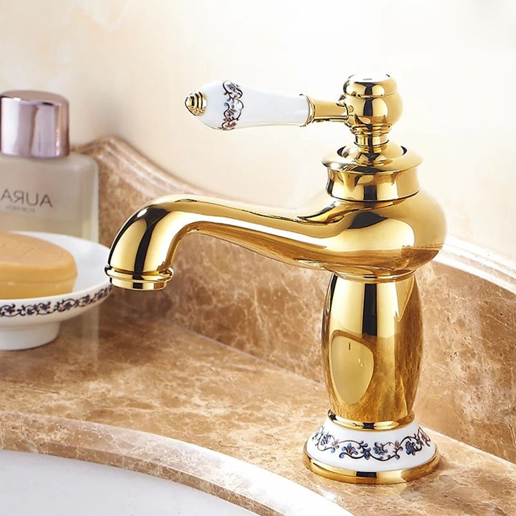 Antique Hot and Cold Bathroom Washbasin Faucet, Style: Short Model