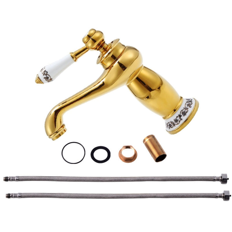 Antique Hot and Cold Bathroom Washbasin Faucet, Style: Short Model+Water Inlet Pipe