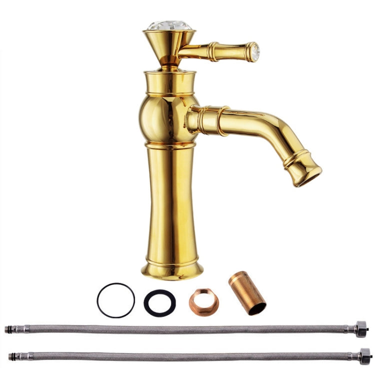 All Bronze Bathroom Basin Hot And Cold Water Faucet, Style: Gold Short Model+Water Inlet Pipe