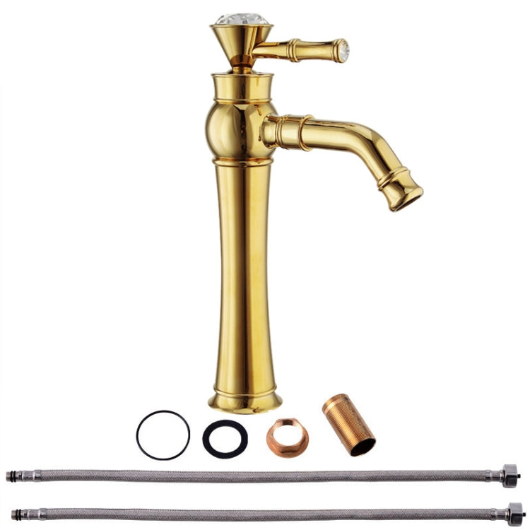 All Bronze Bathroom Basin Hot And Cold Water Faucet, Style: Gold High Model+Water Inlet Pipe
