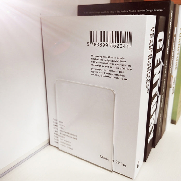 2 PCS Acrylic Transparent Bookstand L-shaped Bookends Bookshelf