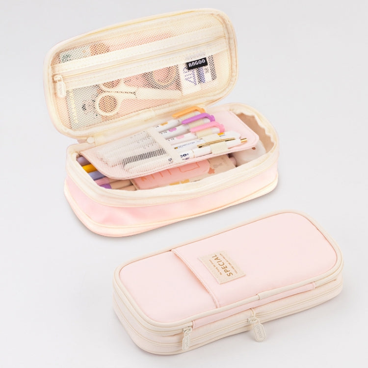 Angoo Macaron Double-layer Retractable Large-capacity Pencil Case Stationery Box(Pink)