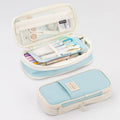 Angoo Macaron Double-layer Retractable Large-capacity Pencil Case Stationery Box(Light Blue)
