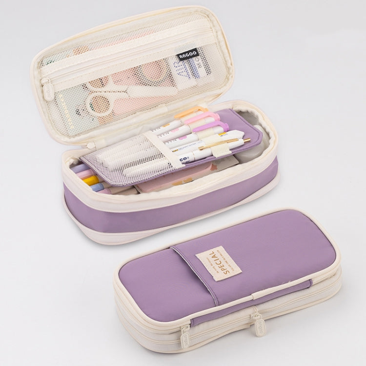 Angoo Macaron Double-layer Retractable Large-capacity Pencil Case Stationery Box(Purple)