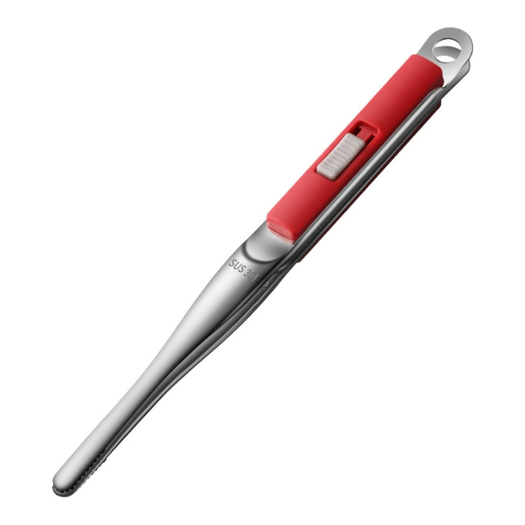 304 Stainless Steel Food Clip with Sawtooth Barbecue Tongs(Red)